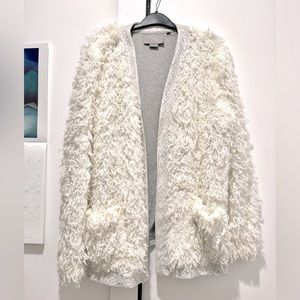 Anthropologie white shaggy coat with subtle silver sparkle
